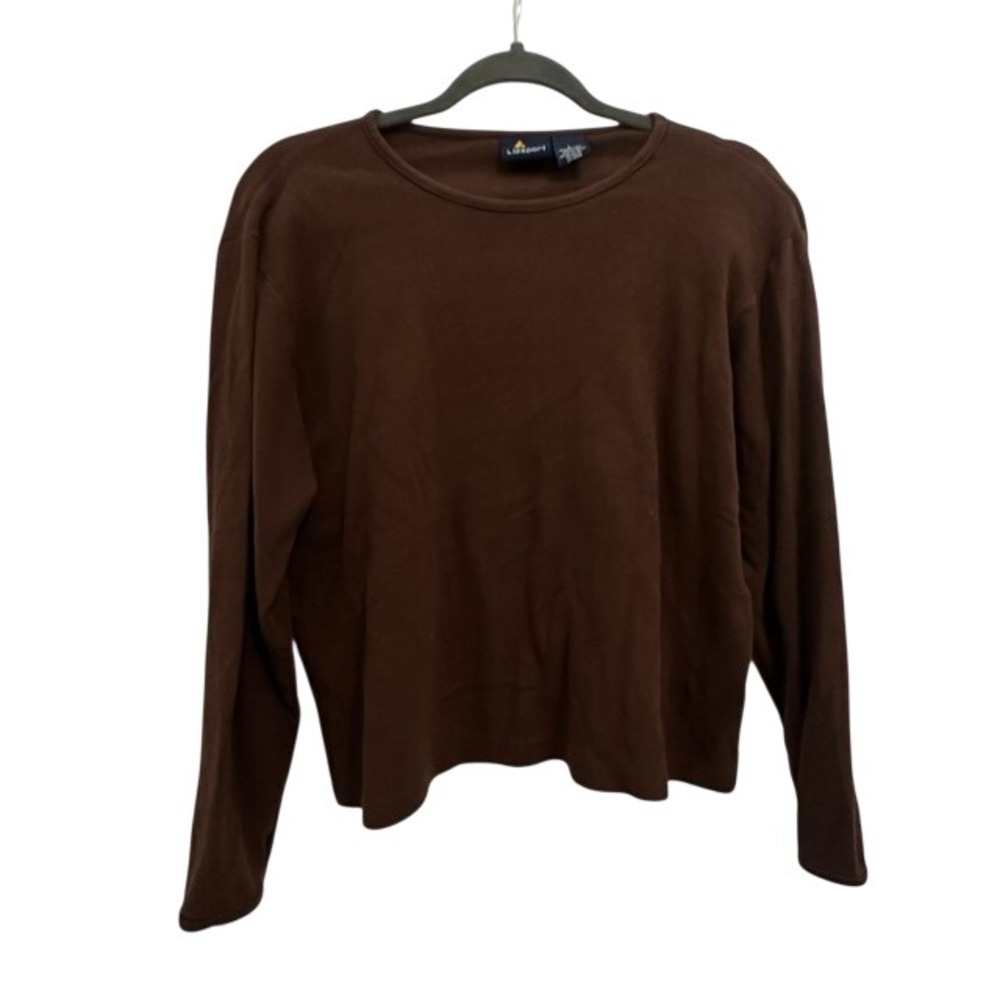 Lizsport Basic Long Sleeve Top Vintage 90s Brown 100% Cotton Solid Large